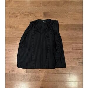 DKNY Black Pleated Short Sleeved Blouse Medium
